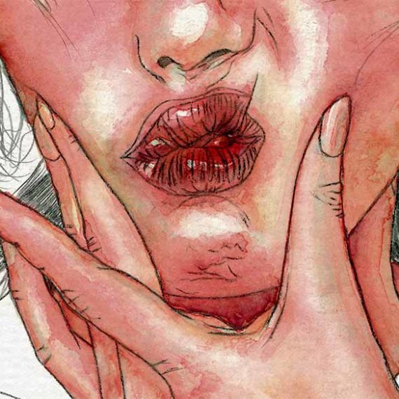 Detail of watercolor and graphite pencil portrait on paper by Raquel Saavedra - Experience