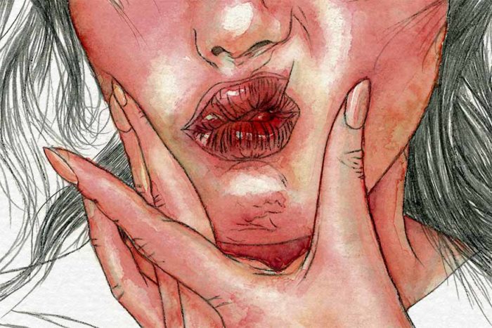 Detail of watercolor and graphite pencil portrait on paper by Raquel Saavedra - Experience