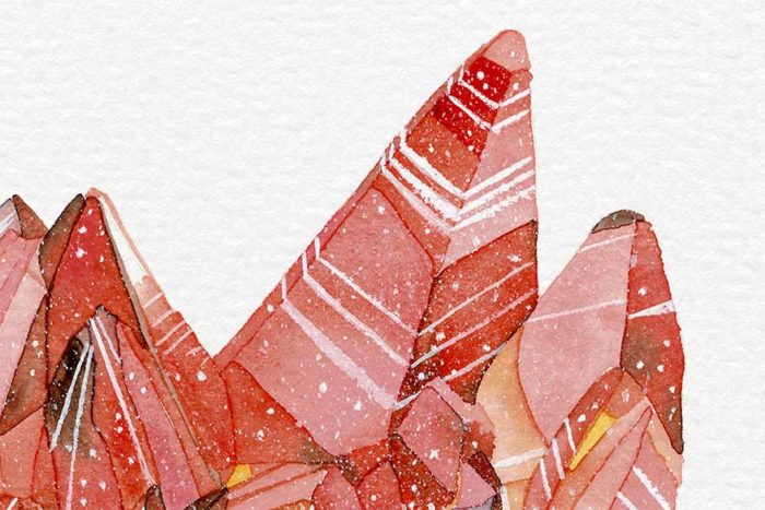 Detail of watercolor painting illustration by Raquel Saavedra - Rhodochrosite
