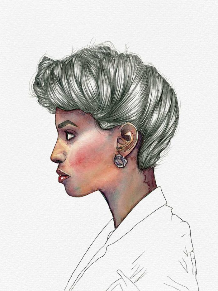Watercolor and graphite pencil portrait on paper by Raquel Saavedra - Silence