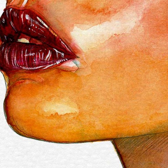 Detail of watercolor and graphite pencil portrait on paper by Raquel Saavedra - Summer Vibes