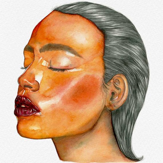 Watercolor and graphite pencil portrait on paper by Raquel Saavedra - Summer Vibes