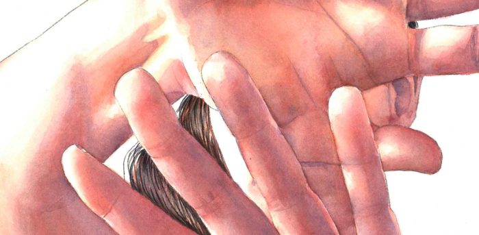 'When you don´t want to appear in the photo (2)' watercolor painting detail by Raquel Saavedra