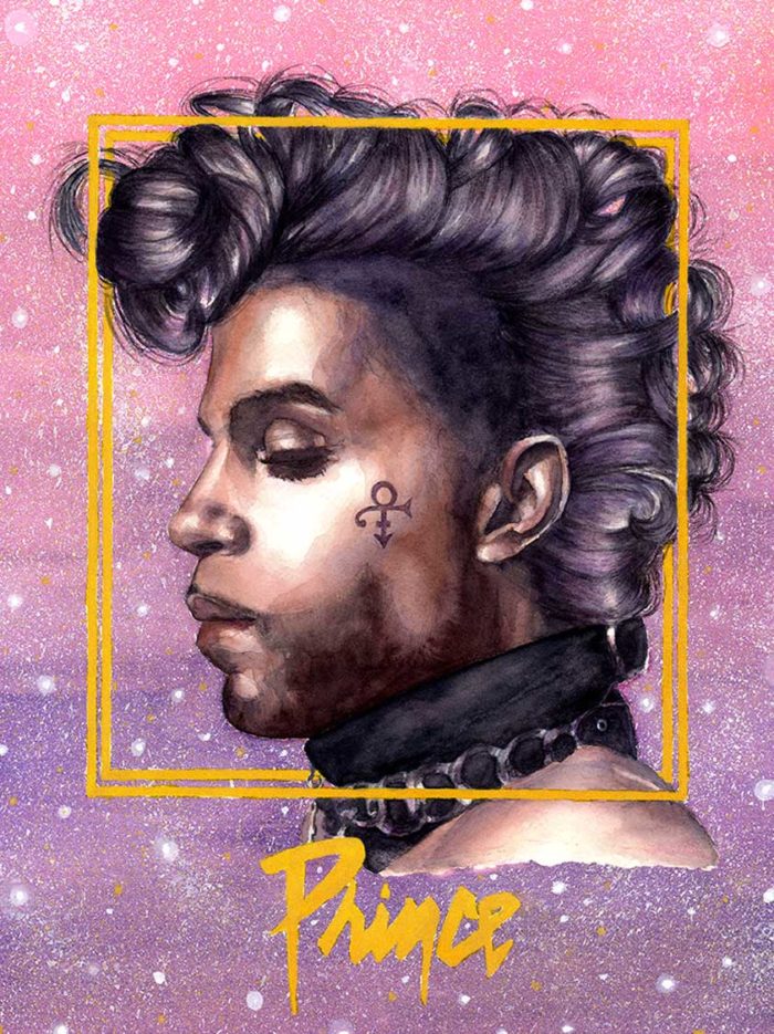 Prince watercolor portrait by Raquel Saavedra artist