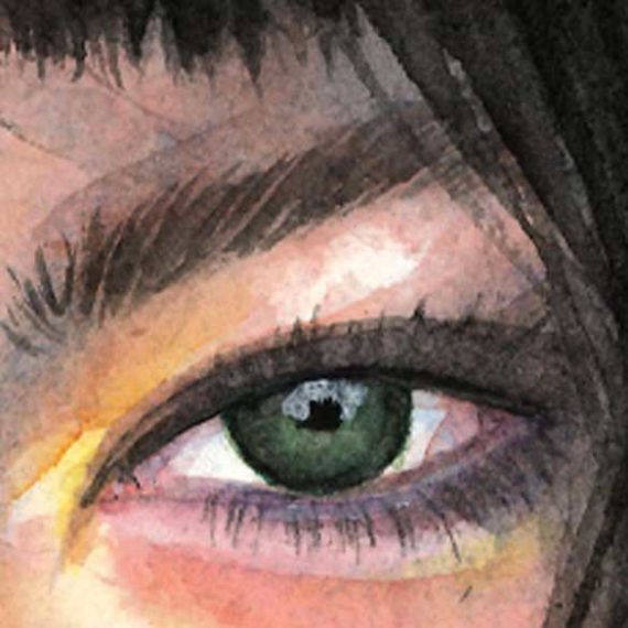 Björk watercolor portrait detail by Raquel Saavedra
