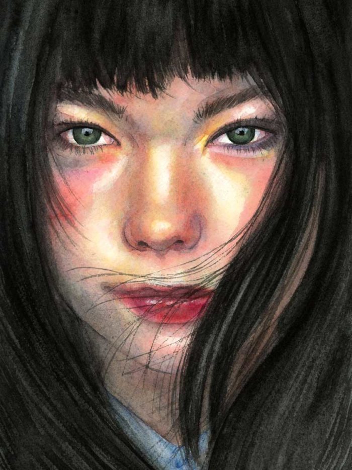 Björk watercolor portrait by Raquel Saavedra