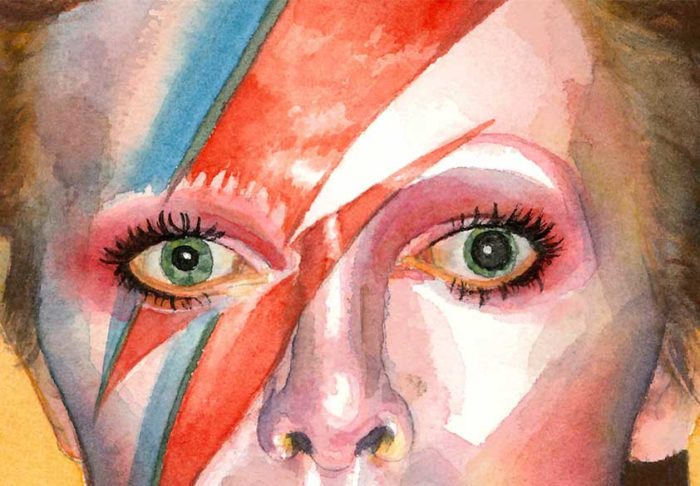 David Bowie (Ziggy) watercolor portrait detail by Raquel Saavedra